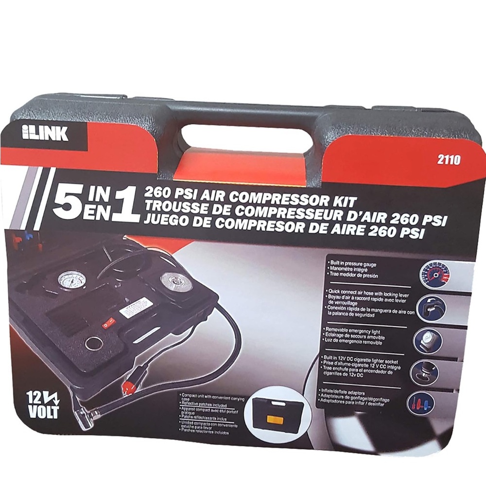 iLink Part Number 2110-12V 260 PSI Heavy Duty Carry Case Air Compressor